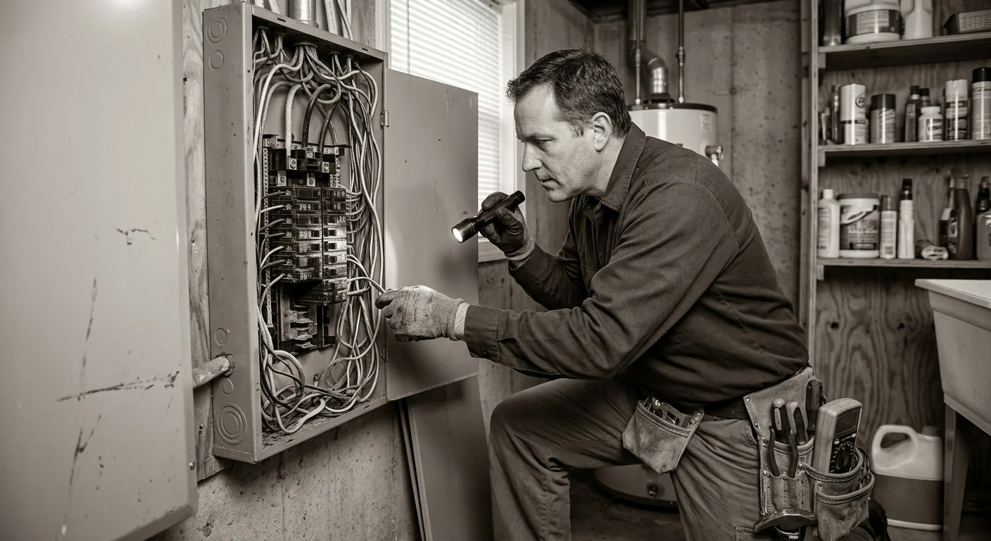 Before context of an overloaded panel with tangled aluminum branch circuits