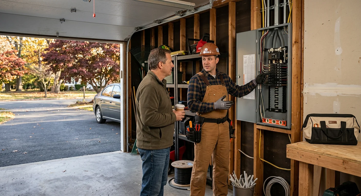 Finished panel upgrade supporting an EV charger circuit in a colonial garage