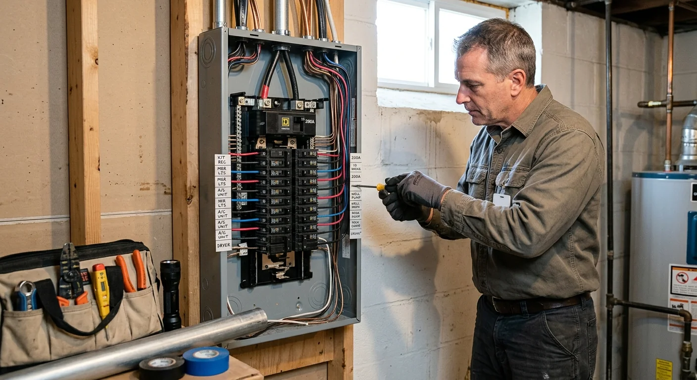Completed 200-amp service panel with organized labeling ready for inspection