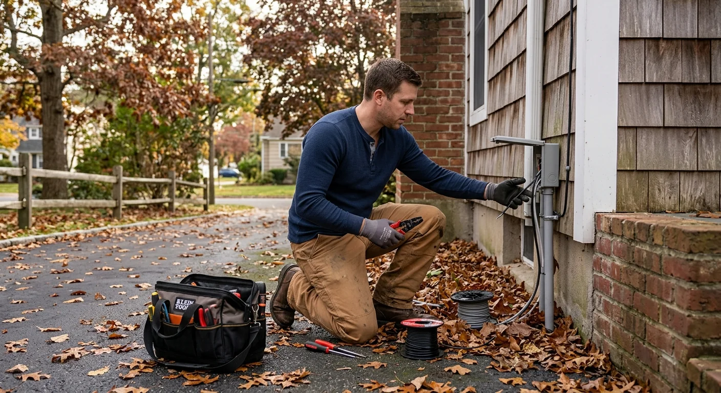 Electrician reviewing panel upgrade options with a homeowner in Smithtown