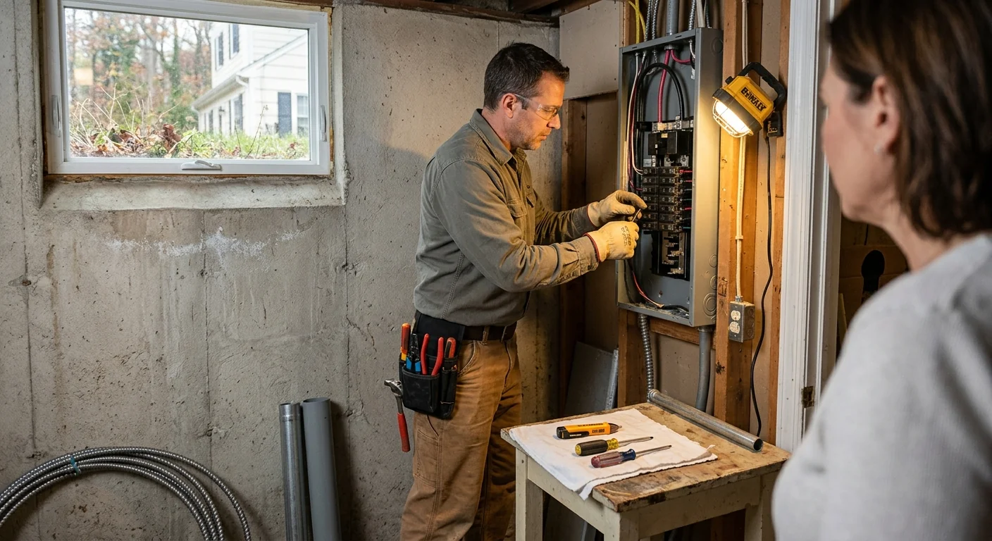 Electrician installing a home EV charger in a Smithtown garage