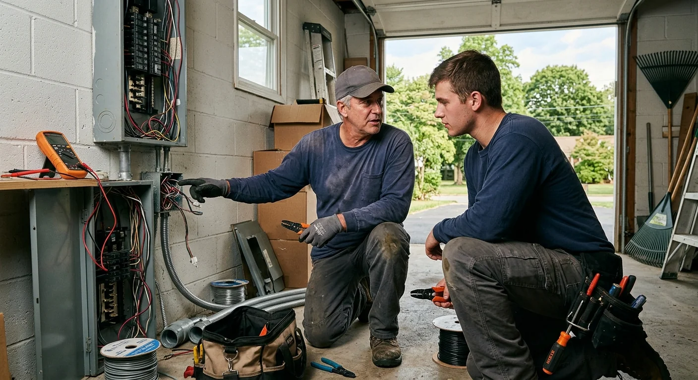 Homeowner reviewing generator options during a Smithtown power outage after a winter storm