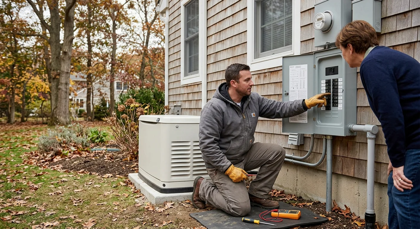 Finished generator installation with labeled circuits ready for winter outages