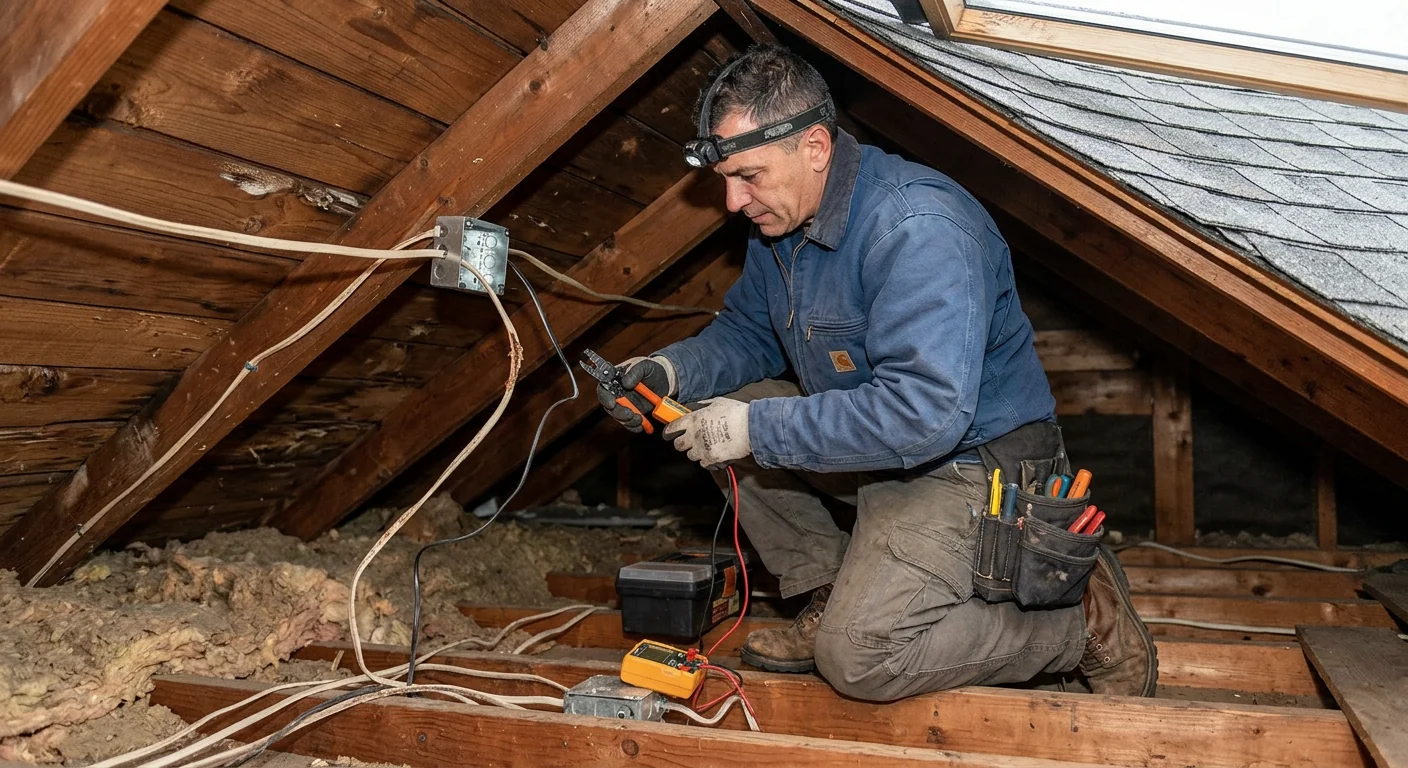 Electrician installing a grounded wall outlet in a Smithtown home interior